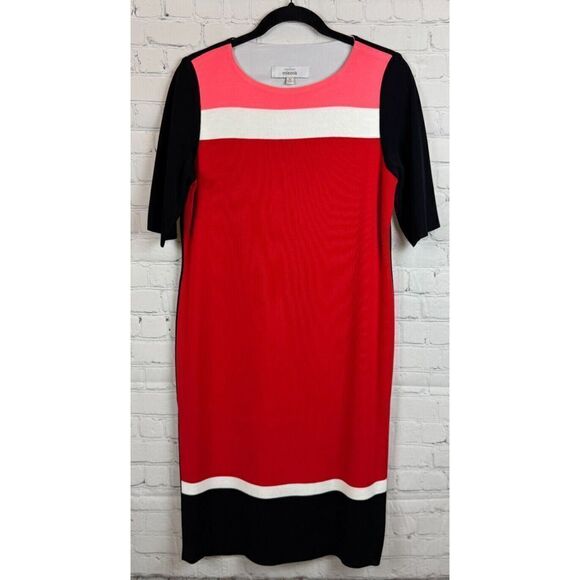 MISOOK black red white pink colorblock knit 1/2 sleeve bodycon dress size M - Picture 1 of 10